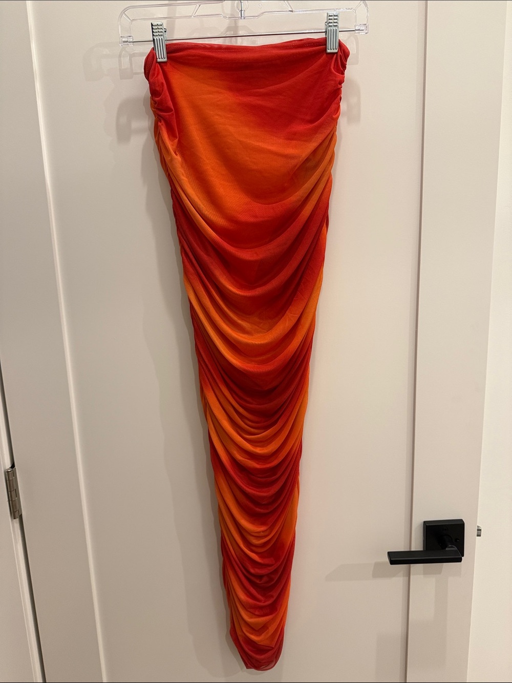 Camila Coelho Red and Orange Ruched Maxi Skirt